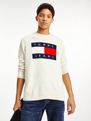 Muške Tommy Hilfiger Intarsia Flag Relaxed Fit Jumper Džemper Bela | TH512HRS