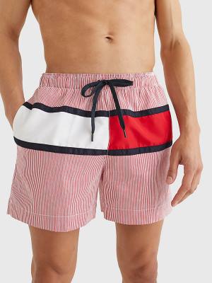 Muške Tommy Hilfiger Ithaca Stripe Colour-Blocked Mid Length Shorts Kupaći Kostimi Crveni | TH473CKJ