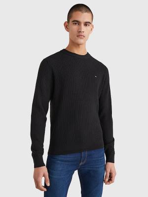 Muške Tommy Hilfiger Knitted Grid Check Crew Neck Jumper Džemper Crna | TH103XOY