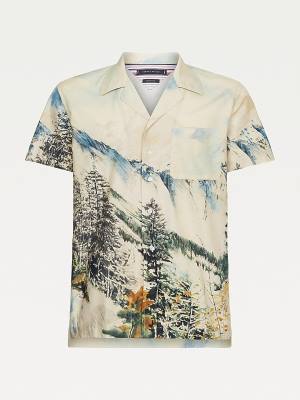 Muške Tommy Hilfiger Landscape Print Regular Short Sleeve Košulje Bež | TH512EAX