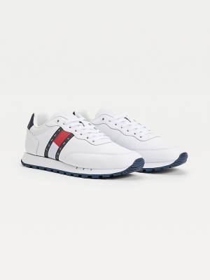 Muške Tommy Hilfiger Leather Mix Webbing Logo Patike Bela | TH759HIT