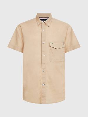 Muške Tommy Hilfiger Linen Blend Short Sleeve Košulje Bež | TH013CJE