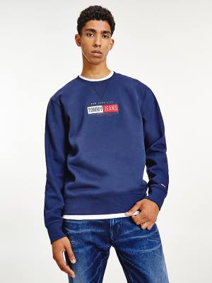 Muške Tommy Hilfiger Logo Crew Neck Duksevi Plava | TH506UXR