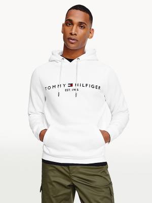 Muške Tommy Hilfiger Logo Duks Hoodie Bela | TH285BRJ