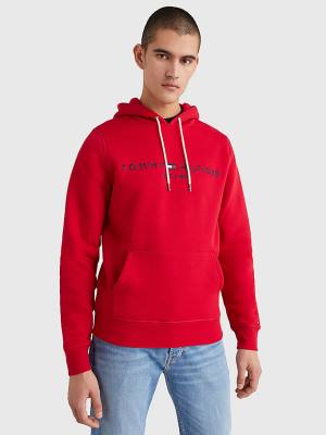 Muške Tommy Hilfiger Logo Duks Hoodie Crveni | TH946RVU