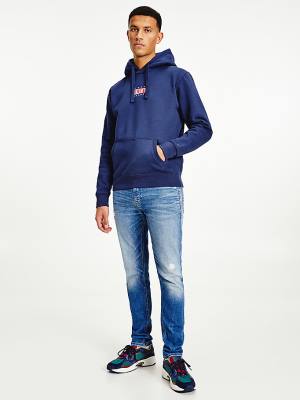 Muške Tommy Hilfiger Logo Duks Hoodie Plava | TH217JCN