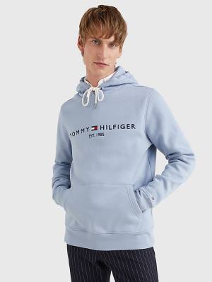 Muške Tommy Hilfiger Logo Duks Hoodie Plava | TH925FVT