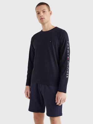 Muške Tommy Hilfiger Logo Long Sleeve Majice Plava | TH796GJZ