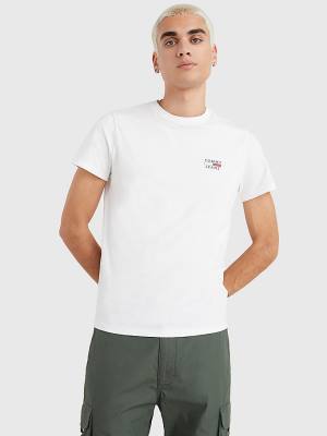 Muške Tommy Hilfiger Logo Organic Cotton Slim Fit Majice Bela | TH762EMB