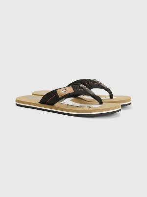 Muške Tommy Hilfiger Logo Patch Flip-Flops Sandale Crna | TH862IPC