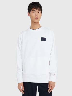 Muške Tommy Hilfiger Logo Print Crew Neck Duksevi Bela | TH238ZXB