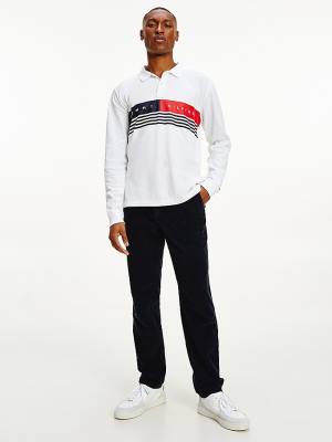 Muške Tommy Hilfiger Logo Regular Fit Long Sleeve Polo Majice Bela | TH932HXV