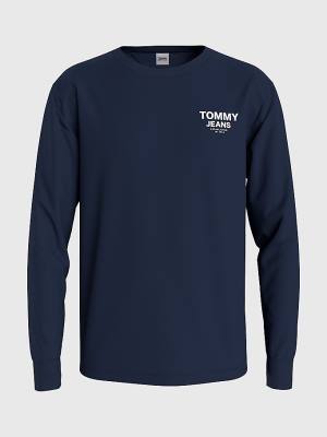 Muške Tommy Hilfiger Logo Tape Long Sleeve Majice Plava | TH297ESP