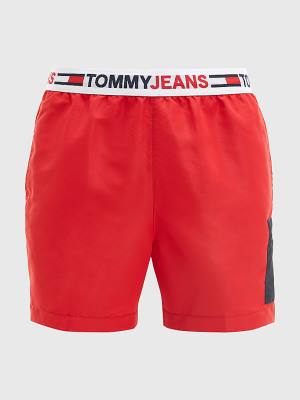 Muške Tommy Hilfiger Logo Waistband Mid Length Shorts Kupaći Kostimi Crveni | TH047MHT