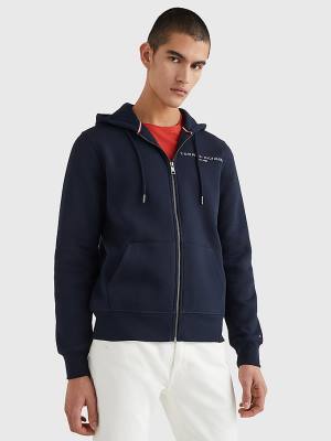 Muške Tommy Hilfiger Logo Zip-Thru Duks Hoodie Plava | TH769MWC