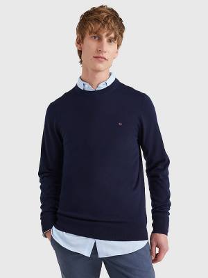 Muške Tommy Hilfiger Merino Wool Crew Neck Jumper Džemper Plava | TH245OGD