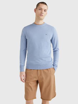 Muške Tommy Hilfiger Merino Wool Crew Neck Jumper Džemper Plava | TH601SQT