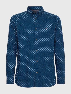 Muške Tommy Hilfiger Micro Print Poplin Slim Fit Košulje Plava | TH481NSF