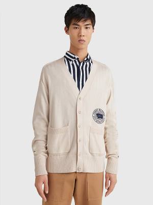 Muške Tommy Hilfiger Motion Flag Cardigan Džemper Bež | TH427BMP