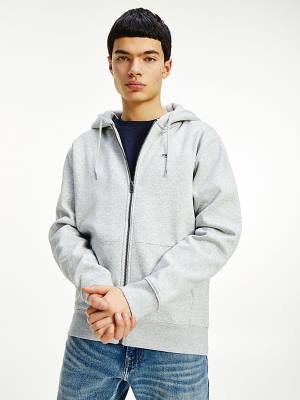 Muške Tommy Hilfiger Organic Cotton Fleece Zip-Thru Duks Hoodie Siva | TH180ACO