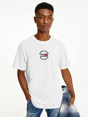 Muške Tommy Hilfiger Organic Cotton Logo Majice Bela | TH243QSR