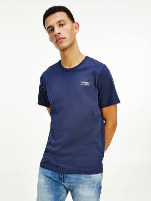 Muške Tommy Hilfiger Organic Cotton Logo Majice Plava | TH532JLS