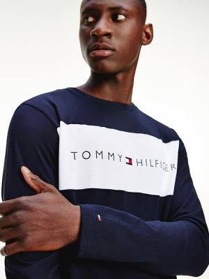 Muške Tommy Hilfiger Organic Cotton Long Sleeve Pidžama Plava | TH514UAE