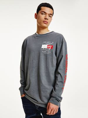 Muške Tommy Hilfiger Organic Cotton Long Sleeve Majice Siva | TH568BPK