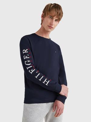 Muške Tommy Hilfiger Organic Cotton Long Sleeve Majice Plava | TH934FEW