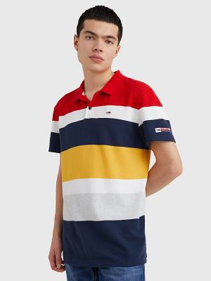 Muške Tommy Hilfiger Organic Cotton Pique Multi Stripe Polo Majice Crveni | TH712ALV