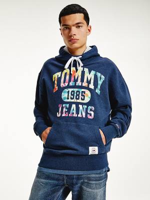 Muške Tommy Hilfiger Organic Cotton Relaxed Tie-Dye Logo Duks Hoodie Plava | TH437BJX