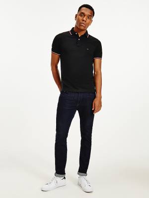 Muške Tommy Hilfiger Organic Cotton Slim Fit Polo Majice Crna | TH589CTB