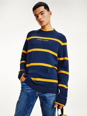 Muške Tommy Hilfiger Organic Cotton Stripe Jumper Džemper Plava | TH409KJA