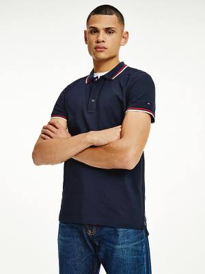 Muške Tommy Hilfiger Organic Cotton Tipped Slim Fit Polo Majice Plava | TH549AZV