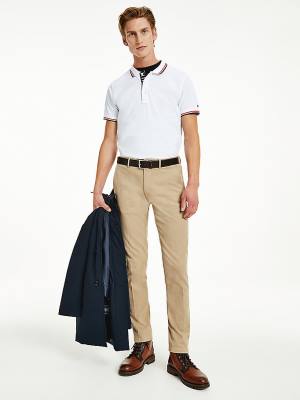 Muške Tommy Hilfiger Organic Cotton Tipped Slim Fit Polo Majice Bela | TH659LQV