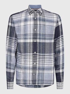 Muške Tommy Hilfiger Pigment Dyed Check Linen Košulje Plava | TH845FVM