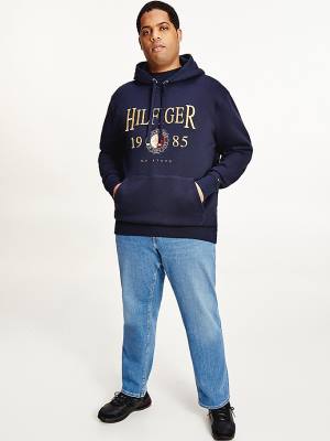 Muške Tommy Hilfiger Plus Icons Logo Embroidery Relaxed Fit Duks Hoodie Plava | TH278DFT