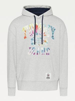 Muške Tommy Hilfiger Plus Organic Cotton Relaxed Tie-Dye Logo Duks Hoodie Siva | TH516PHU