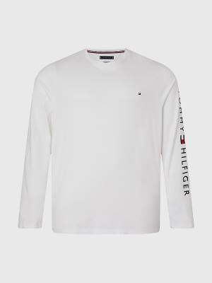 Muške Tommy Hilfiger Plus Organic Jersey Logo Long Sleeve Majice Bela | TH968RTB