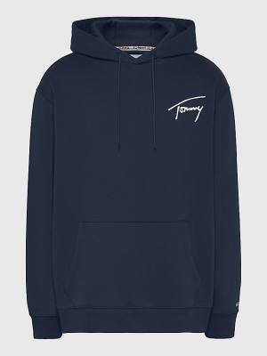 Muške Tommy Hilfiger Plus Signature Logo Relaxed Fit Duks Hoodie Plava | TH496IFP