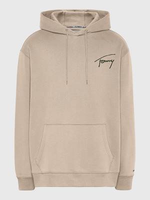 Muške Tommy Hilfiger Plus Signature Logo Relaxed Fit Duks Hoodie Bež | TH641TMO