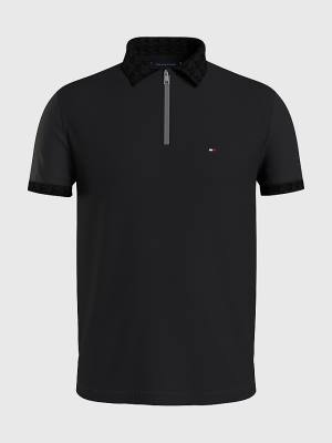 Muške Tommy Hilfiger Plus Zip-Thru Polo Majice Crna | TH560YGJ