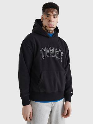 Muške Tommy Hilfiger Polar Fleece Relaxed Fit Duks Hoodie Crna | TH579KFV