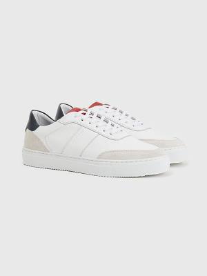 Muške Tommy Hilfiger Premium Leather Cupsole Patike Bela | TH654YWV