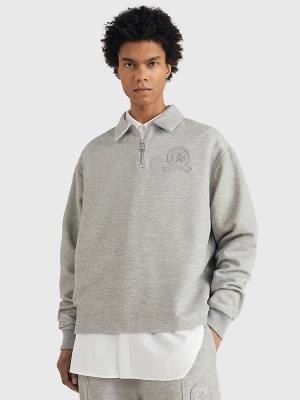 Muške Tommy Hilfiger Prep Crest Quarter-Zip Duksevi Siva | TH478OCG