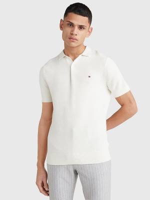 Muške Tommy Hilfiger Pure Cotton Signature Detail Polo Džemper Bela | TH970BLH