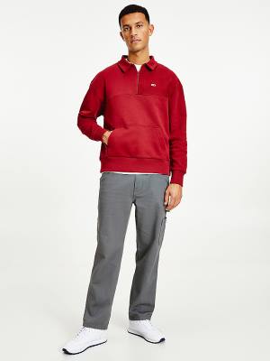 Muške Tommy Hilfiger Reversible Relaxed Fit Half-Zip Duksevi Crveni | TH654RGZ