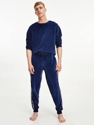 Muške Tommy Hilfiger Ribbed Texture Joggers Pidžama Plava | TH473ZXL