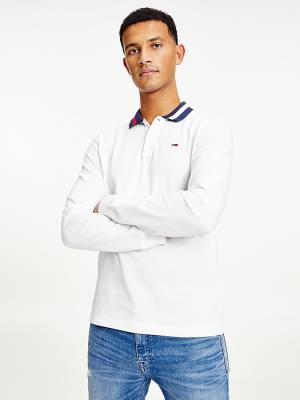 Muške Tommy Hilfiger Signature Collar Regular Long Sleeve Polo Majice Bela | TH468QVR