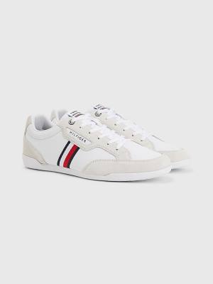 Muške Tommy Hilfiger Signature Leather Mix Cupsole Patike Bela | TH560GXJ